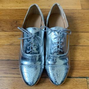 JCrew Metallic Silver Oxford Shoes